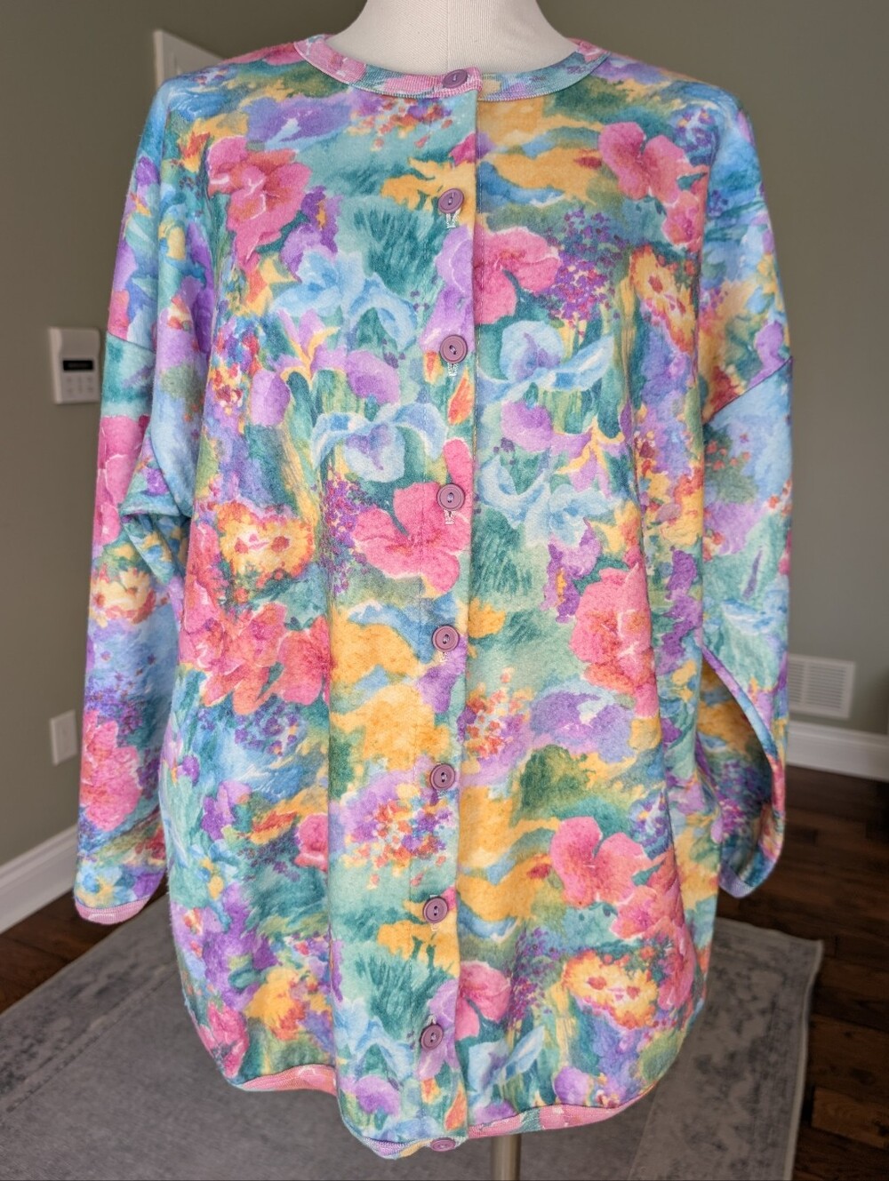 HER Vintage Women's Floral Cardigan Top Cottagecore Grandmacore Made in Canada L